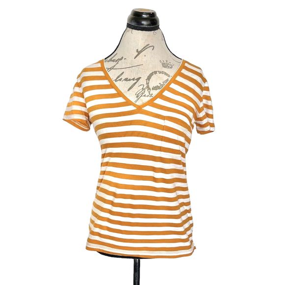 Madewell Womens Blouse Size XS Striped Short Sleeve V Neckline Pocket Knit - Picture 1 of 12